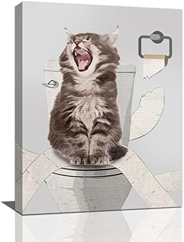 מצחיק חתול אמבטיה אמנות קיר חתול חמוד בתמונות שירותים עיצוב קיר הדפסים בד הדפסים ממוסגרים מודרניים צורחים ציור