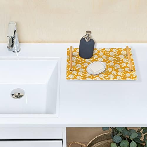 מגש אמבטיה אקרילי של דלונאן מגש דקורטיבי עם ידיות זהב למארגן מטבח דפוס פרחי בר לבן