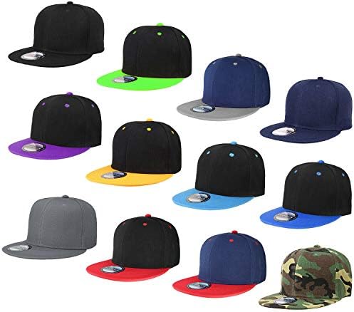 פלארי סיטונאי 12 מארז כובע כובע היפ הופ סגנון שטוח ביל ריק מוצק צבע מתכוונן גודל