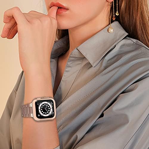 Miimall תואם לפס Apple Watch 44 ממ עם Case TPU מצופה מסך מגן מסך מגן מכסה כיסוי נירוסטה החלפת צמיד רצועת רצועות עבור