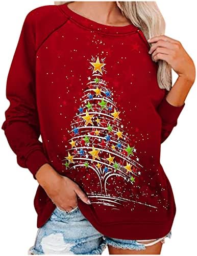 סווטשניטים לנשים שרוול מזדמן עץ חג המולד עץ חג המולד חולצות גרפיות