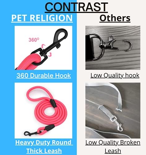 דת Pet Pet 1/2 x 6 ft ניאון ורוד רצועות כלבים כבדות לכלבים קטנים לכלבים בינוניים עם ווים שחורים עמידה רצועת