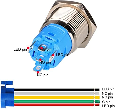 Gebildet 12V-24V/5A 16 ממ רמקול רמקול רמקול טרום חיווט כפתור לחצן כפתור מתכת מתכת אטומה למים עם אור LED כחול לסירת
