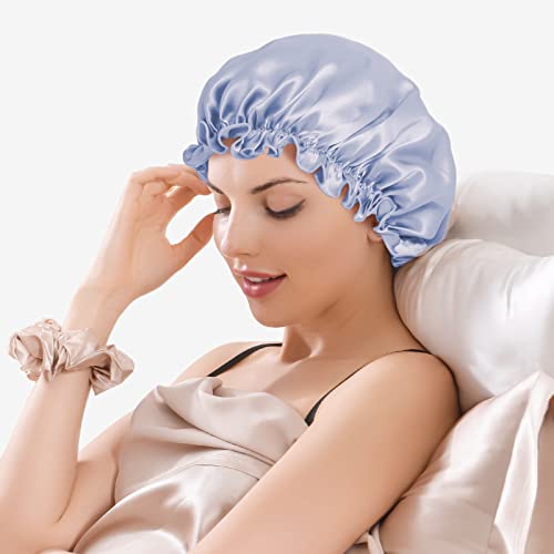 THXSILK כובע שינה משי תות לטיפול בטיפול בשיער, מכסה שינה במשי שינה מתולתלת לעטוף שינה, סגול, 9.8 *9.8
