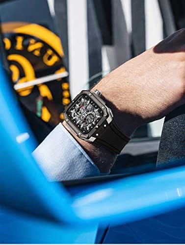 Nibyq Luxury Metal Watch Case+Strap for Apple Watch Series 8 7 45 ממ צמיד גומי רצועת נירוסטה עבור iWatch 8 7 45 ממ סדרות
