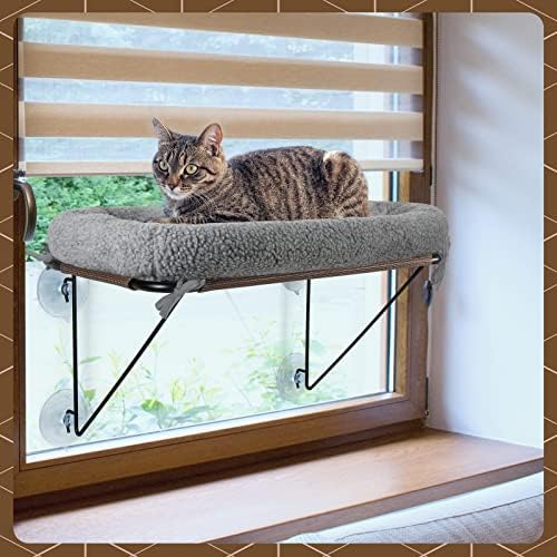 מוט חלון חתול עם תמיכה מתחת למתכת, ערסל חתול עם מיטת חיות מחמד מרווחת ונוחה לגורים וחתולים גדולים, מתנות חתול