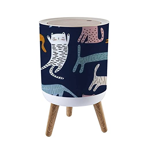 89 קטן אשפה יכול עם מכסה חלקה עם חמוד צבעוני חתולים יצירתי ילדותי מרקם נהדר עבור אשפה סל עץ פסולת סל עיתונות כיסוי עגול