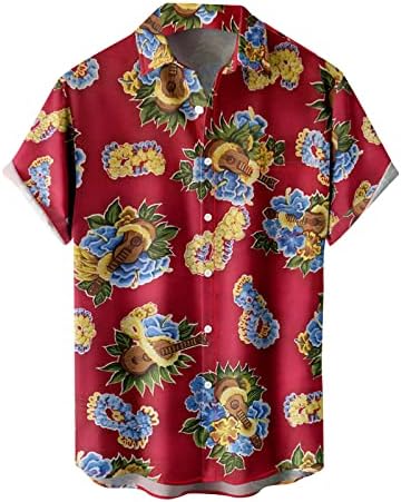 חולצות הוואי גברים של ZDDO, כפתור חוף קיץ למטה שרוול קצר הדפס עץ חופשה רופף הדפס רגוע בכושר חולצה אלוהה