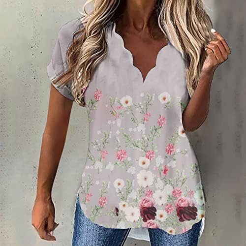 צמרות טוניקה של נשים קיץ נשים שרוול קצר גלי נגד צוואר פרחים פרחים חולצות מודפסות עלייה חולצות רופפות מזדמנים טי טי