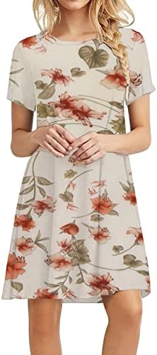 שמלת חולצת טריקו מזדמנת של נשים הדפס פרחוני שמלות טוניקה קיץ