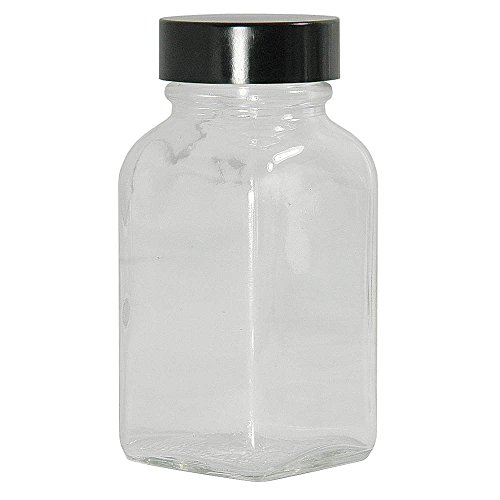 QORPAK GLC-01305 בקבוק טבליות מרובע זכוכית ברורה עם 33-400 עיסת פנולית שחורה/כובע מרופד ויניל, קיבולת 2OZ, 42 ממ OD x