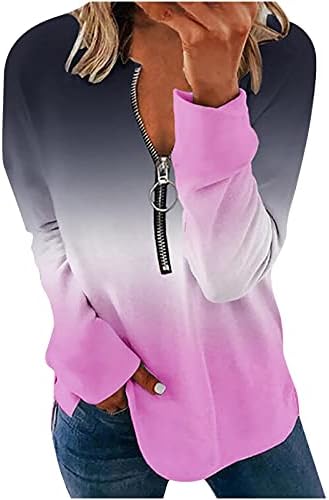 נשים שרוול ארוך 1/2 רוכסן עניבת צבע בלוק צבע סווטשירטים עומדים טוניקת סוודר צווארון ללבוש עם חותלות