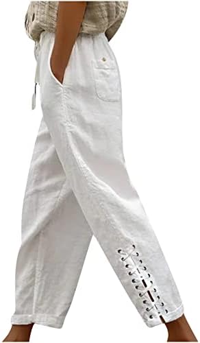 מכנסי קפרי לבנים של Tunuskat מכנסי קפרי כותנה פשתן מותניים גבוהים מכנסי יבול עם כיסים מכנסיים קצוצים ברגליים רחבות