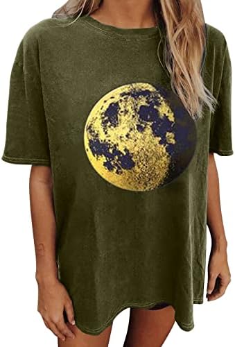 צמרות לנשים 2023 ירח וינטג 'מזדמן מודפס חולצת טריקו שרוול קצר יתר על המידה