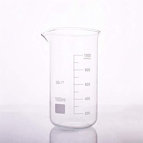 כוס זכוכית מעבדה במעבדה בצורה גבוהה, קיבולת 1000 מל, קוטר חיצוני = 98 ממ, גובה = 198 ממ, מדע כוס מעבדה