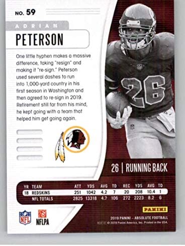 2019 Absolute 59 אדריאן פיטרסון וושינגטון NFL כרטיס מסחר בכדורגל
