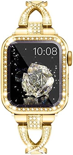 WIPALOR תואם לפס שעון Apple 40 ממ+מארז, קל משקל לנשים, צמיד מתכוונן קל, Bling Diamond Stry שני הצדדים, רצועת