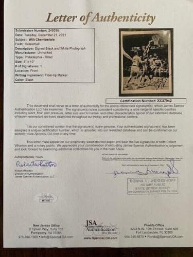 Wilt Chamberlain חתימה 8x10 וינטג 'צילום+מכתב JSA נדיר - תמונות NBA עם חתימה
