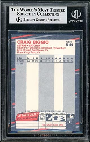 CRAIG BIGGIO TROOKIE CARD 1988 עדכון FLER U-89 BGS 8.5