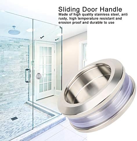 דלת הזזה של חדר מקלחת FDIT דלת הזזה עגול נירוסטה מוברשת מוברשת עיצוב פשוט ידית משיכה כפתור לחדר אמבטיה ביתי