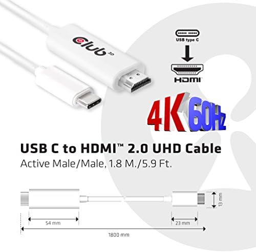 מועדון 3D CAC-1514 USB C ל- HDMI 2.0 כבל UHD פעיל 1.8 מ 'לבן