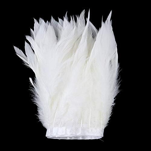 1 מטר תרנגול נוצות לקצץ לבן עוף נוצת על סרט תחרה לחתונה מסיבת חצאית שמלת קישוט תפירת אביזרי-6-8 אינץ