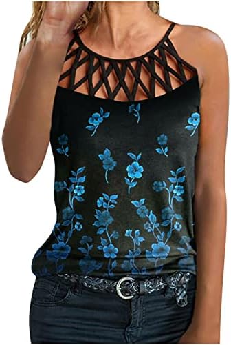 נשים פרחוני הדפסת גופייה הלטר ספגטי רצועת חולצה 2023 סקסי הולו מתוך קאמי חולצות קיץ חמוד רופף טוניקת טיז