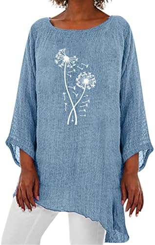 גבירותי פלוס גודל גודל קיץ קאסאול רופף 3/4 חולצת שרוול טרנדי טרנדי טוניקת הדפס פרפר טרנדי