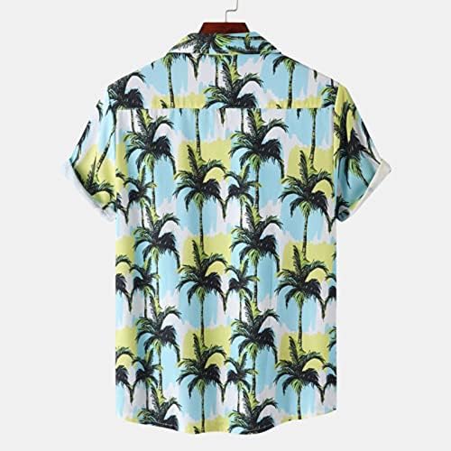 חולצות הוואי מזדמנים של HDDK, שרוול קצר בקיץ הדפס פרחוני טרופי כפתור כפתור רגיל במורד חוף אלוהא