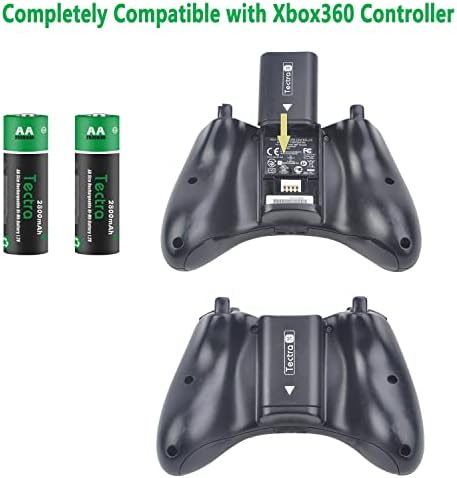 סוללה נטענת של טטרה עבור בקר Xbox 360, 4 יחידות AA Ni-MH סוללה + מטען כפול LED עם כיסויי גב סוללה עבור Xbox 360 בקר אלחוטי