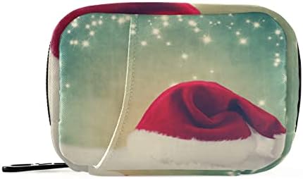חג המולד עם סנטה כובע בשלג גלולת מקרה תיק הגלולה ארגונית תיבת עם רוכסן נייד ויטמין דגי שמן רפואה מקרה עבור ספורט קמפינג