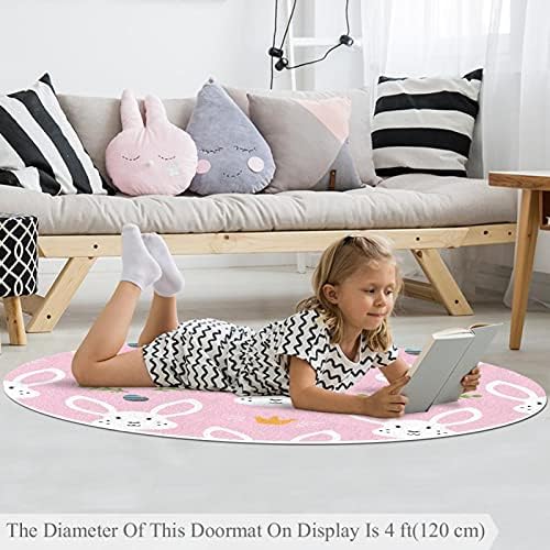 Llnsupply ילדים שטיח 4 רגל שטיחים באזור עגול גדול לבנות בנים תינוקת - ארנב חמוד, עיצוב בית מתקפל משחק מחצלת מחצלת רצפה