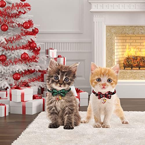 אייקס 2 יחידות חג המולד חתול צווארון הבדלני, חג המולד חתול צווארון עם נשלף קשת, פעמון & תליון מתכוונן משובץ לחיות