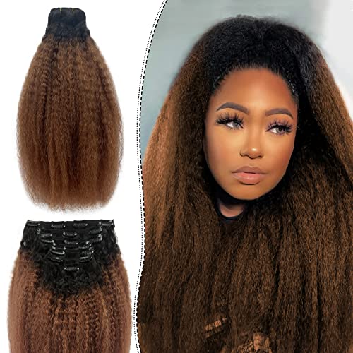 קינקי ישר שיער הרחבות, אוימיגו שיער טבעי קליפ בתוספות 120 גרם שחור כדי בינוני ערמוני קליפ על הארכת לנשים שחורות