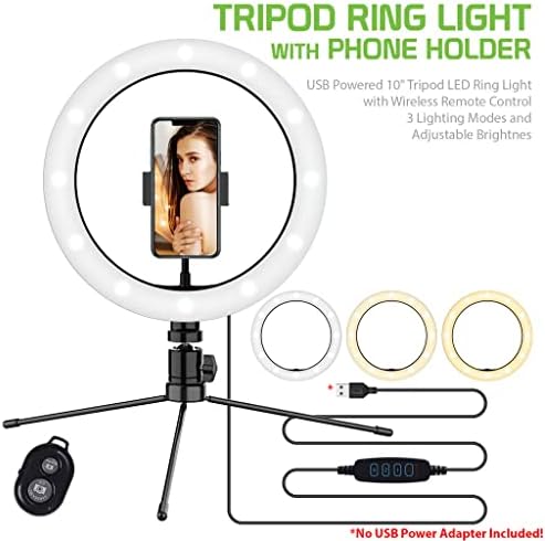 טבעת סלפי בהירה אור תלת צבעוני תואם למוטורולה רזר ד1 10 אינץ ' עם שלט לשידור חי / איפור/יוטיוב/טיקטוק/וידאו