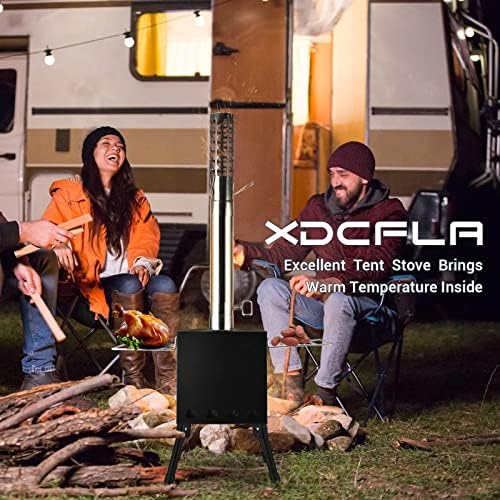 אוהל XDCFLA תנור שריפת עץ, תנור קמפינג נייד עם צינורות ארובה, צינור אנטי-ספארק וצינור כוונון תנור עץ לבישול, חימום,