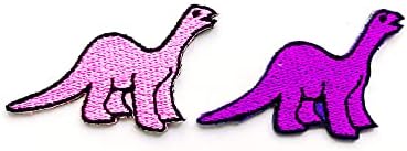 Tyga_thai th סט של 2 זעיר. מיני ברכיוזאורוס דינוזאור ורוד דינוזאור סגול סגול טלאי לוגו מצויר חמוד תפור ברזל על תלבוש