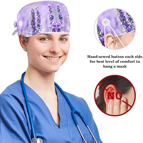 כובעים רפואיים Muooum כובע עבודה מתכוונן עם כפתורים ושיער קשת פרח לבנדר סגול