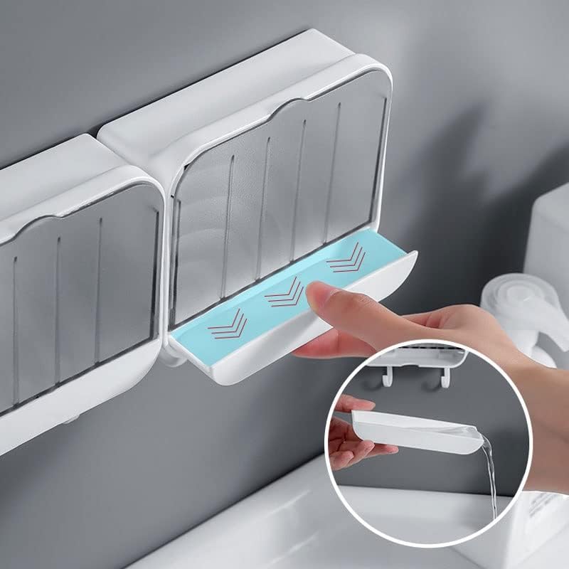 קיר ZCMEB רכוב על ניקוז סבון סבון מחזיק מכסה עמיד למים מתלה סבון קופסת אחסון מארז עם ווים