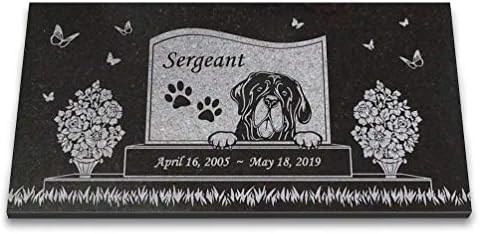 אנדרטת כלבים חיצונית מקורה - אבן זיכרון לחיות מחמד מסטיף אנגלית - אבן גרניט שחורה-כלב - 6 על 12 על 3/8 אינץ ' - הדפסי