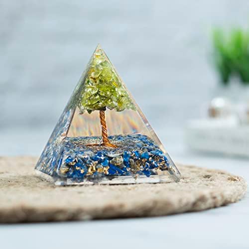 אורגונה לאפיס לזולי, שבעה צבעים פירמידה קריסטלית מלאה בעץ פרידוט לפירמידות שומר EMF ריפוי אבן אורגוניט אבן חן