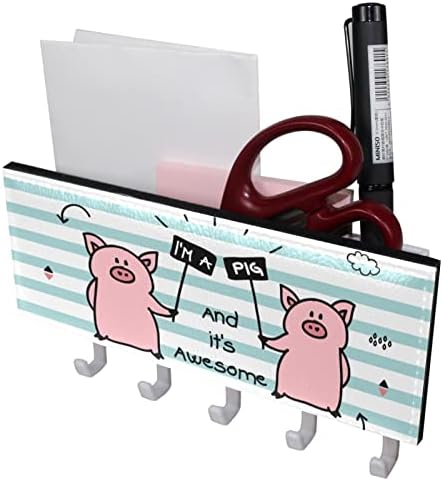 מארגן מדפים של חזירי חזירים עם 5 ווים מדף מדף מטבח קיר מדף אחסון רב -פונקציונלי