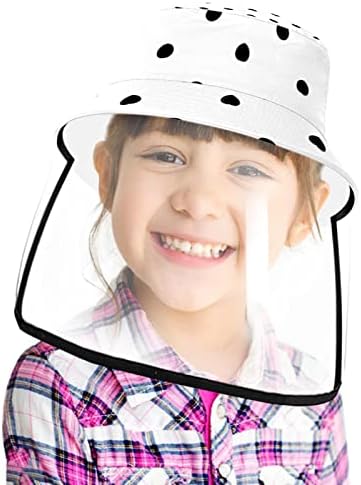 כובע מגן למבוגרים עם מגן פנים, כובע דייג כובע אנטי שמש, פולקה נקודות וינטג 'לבן שחור מודרני