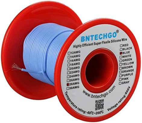 Bntechgo 28 מד סיליקון חוט סליל 250 רגל כחול גמיש 28 AWG חוט נחושת משומר תקוע