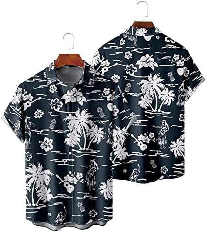 Zddo Mens Hawaiian חולצות עלים שרוול קצר כפתור הדפסה חולצה חופשת קיץ רגועה בכושר חוף אלוהה מזדמן