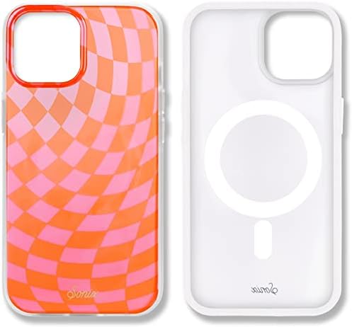 Checkmate Checkmate Pink Orange Case + Maglink Car Mount עבור Magsafe iPhone 14 Plus
