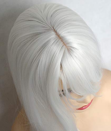 כחול לבן שיער פאה עם פוני ארוך ישר פאות 1001 פלטינה לבן טבעי חום עמיד לא תחרה סינטטי החלפת שיער פאות לקוספליי יומי ללבוש