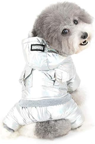 זוניאה כלב קטן שלג שלג אטום חורף חורף מעיל קפוצ'ון חם בגדים גורים עבים עם רגליים פליס מרופד תלבושת תלבושת סופר