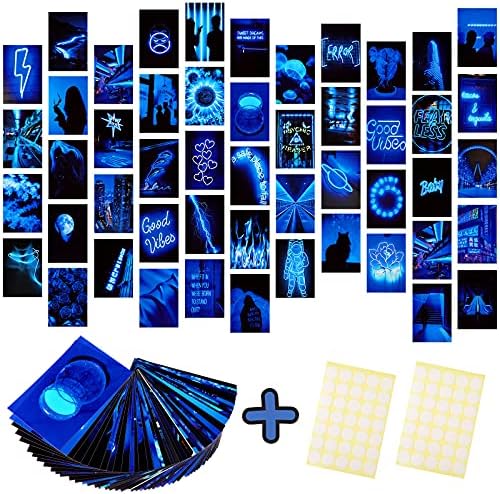 50 חתיכות כחול ניאון אסתטי תמונות קיר קולאז 'ערכת ניאון כחול אינדי חדר תפאורה אוספי תמונות קולאז' מעונות דקורים לילדה בני נוער