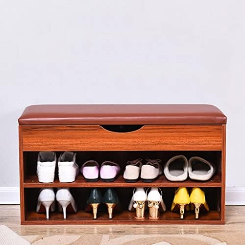 ספסל אחסון נעליים של Nizame, W/כרית ישיבה, מארגן נעליים דו-שכבתיות לכניסה, מתלה נעליים עומד בחינם לארון, מדף